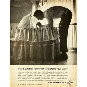 Equitable Life Insurance "Stock Option Protects Your Family" Vtg Print Ad 1972